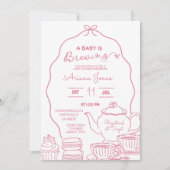 Pink Bow Hand Doodle Een Baby is brouwen baby show Kaart (Voorkant)