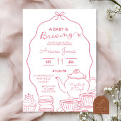 Pink Bow Hand Doodle Een Baby is brouwen baby show Kaart