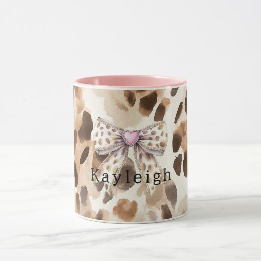 Pink Bow Heart Leopard Mok (Midden)