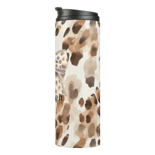 Pink Bow Heart Leopard Thermosbeker (Geroteerd rechts)