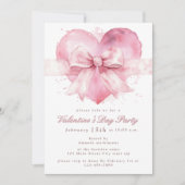 Pink Bow Heart Waterverf Valentijnsdag Party Kaart (Voorkant)