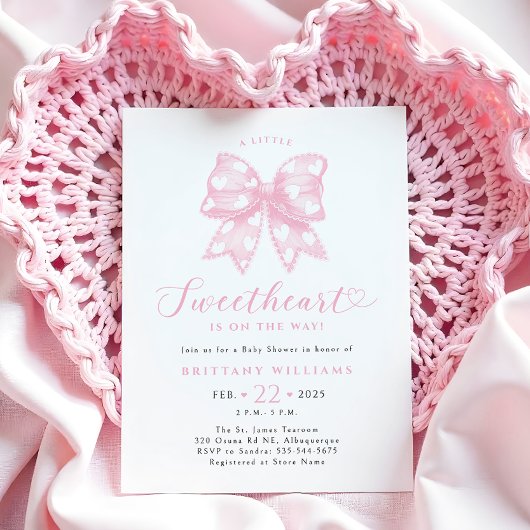 Pink Bow Hearts Baby shower Kaart