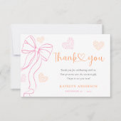 Pink Bow Hearts Baby Sprinkle Thank You Card Bedankkaart (Voorkant)