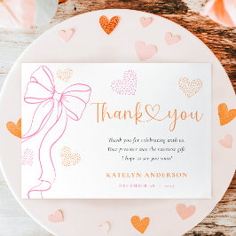Pink Bow Hearts Baby Sprinkle Thank You Card Bedankkaart