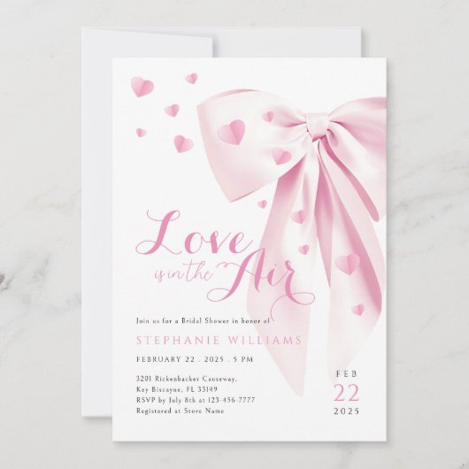 Pink Bow Hearts Bruids Douche Uitnodiging (Voorkant)