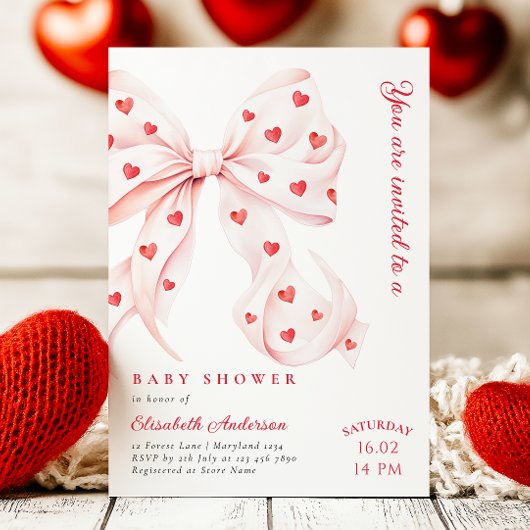 Pink Bow Hearts Valentijnse Baby shower Kaart