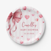 Pink Bow Hearts Valentines Baby Shower Papieren Bordje (Voorkant)
