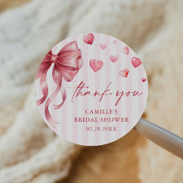 Pink Bow Hearts Valentines Baby Shower Ronde Sticker