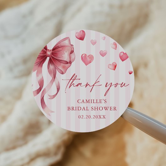 Pink Bow Hearts Valentines Baby Shower Ronde Sticker