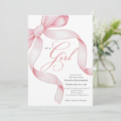 Pink Bow Het is een meisje Baby shower Kaart (Staand voorkant)