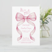 Pink Bow Het is een meisje Baby shower Kaart (Staand voorkant)