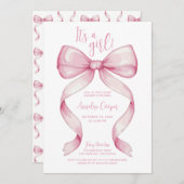 Pink Bow Het is een meisje Baby shower Kaart (Voorkant / Achterkant)
