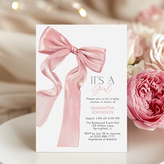 Pink Bow Het is een meisje Baby shower Kaart