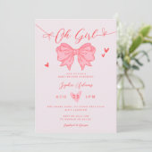 Pink Bow Het is een meisje Baby shower Kaart (Staand voorkant)