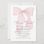 Pink Bow Het is een meisje Baby shower Kaart (Voorkant)
