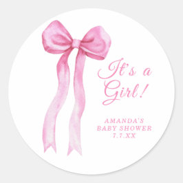 Pink Bow Het is een meisje Baby shower Ronde Sticker