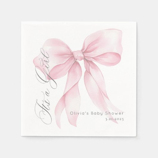 Pink Bow Het is een meisje Baby shower Servet (Voorkant)