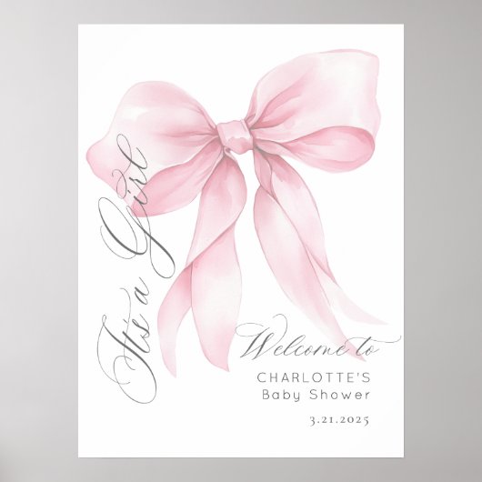 Pink Bow Het is een meisje Baby shower Welkom Poster (Voorkant)