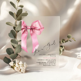 Pink Bow Het is een meisje elegant Baby shower Acryl Uitnodigingen