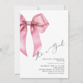 Pink Bow Het is een meisje elegant Baby shower Kaart (Voorkant)