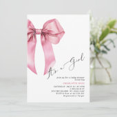 Pink Bow Het is een meisje elegant Baby shower Kaart (Staand voorkant)