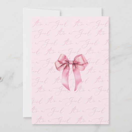Pink Bow Het is een meisje elegant Baby shower Kaart (Achterkant)