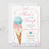Pink Bow Hier is het Scoop Ice Cream Baby shower Kaart (Voorkant)