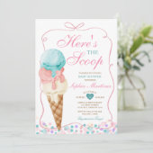 Pink Bow Hier is het Scoop Ice Cream Baby shower Kaart (Staand voorkant)