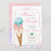 Pink Bow Hier is het Scoop Ice Cream Baby shower Kaart (Voorkant / Achterkant)