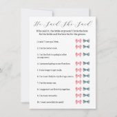 Pink Bow Hij zei dat ze spel zei - Vrijgezellenfee Kaart (Voorkant)