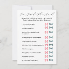 Pink Bow Hij zei dat ze spel zei - Vrijgezellenfee Kaart