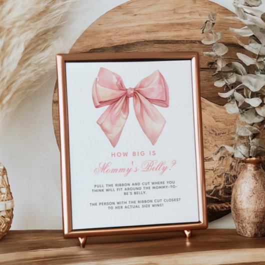 Pink Bow Hoe groot is mama's buik Baby shower spel Poster