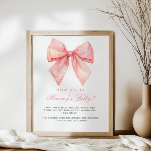 Pink Bow Hoe groot is mama's buik Baby shower spel Poster