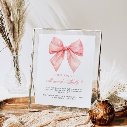 Pink Bow Hoe groot is mama's buik Baby shower spel Poster
