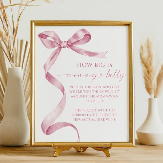 Pink Bow Hoe groot is mama's buik Baby shower spel Poster
