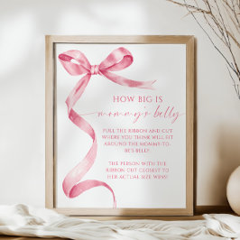 Pink Bow Hoe groot is mama's buik Baby shower spel Poster