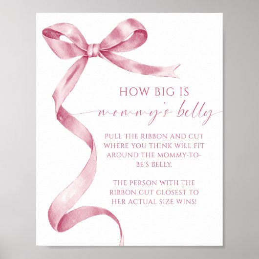 Pink Bow Hoe groot is mama's buik Baby shower spel Poster (Voorkant)