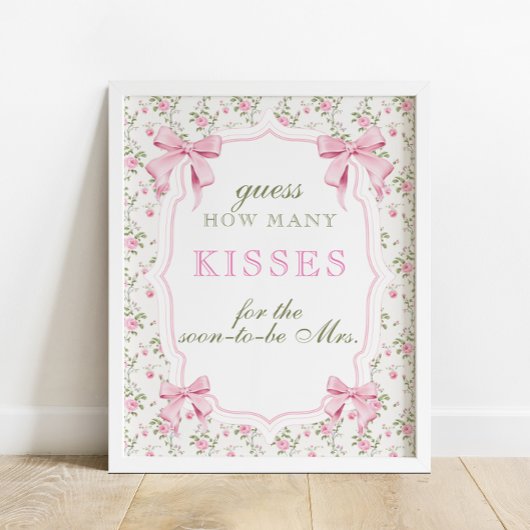 Pink Bow Hoeveel Kisses Vrijgezellenfeest spel Poster