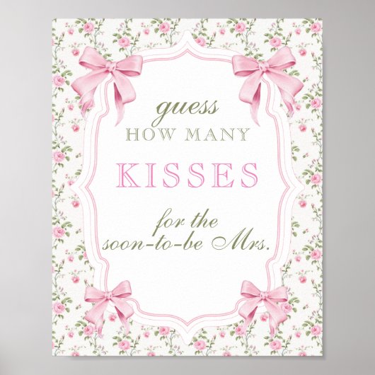 Pink Bow Hoeveel Kisses Vrijgezellenfeest spel Poster (Voorkant)