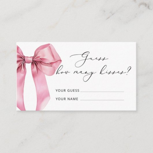Pink Bow Hoeveel kussen vrijgezellenfeest spel Informatiekaartje (Voorkant)