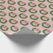 Pink Bow Holiday Wreath Cadeaupapier (Hoek)