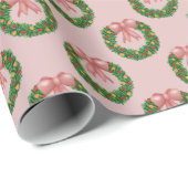 Pink Bow Holiday Wreath Cadeaupapier (Rol Hoek)