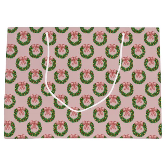 Pink Bow Holiday Wreath Groot Cadeauzakje (Voorkant)