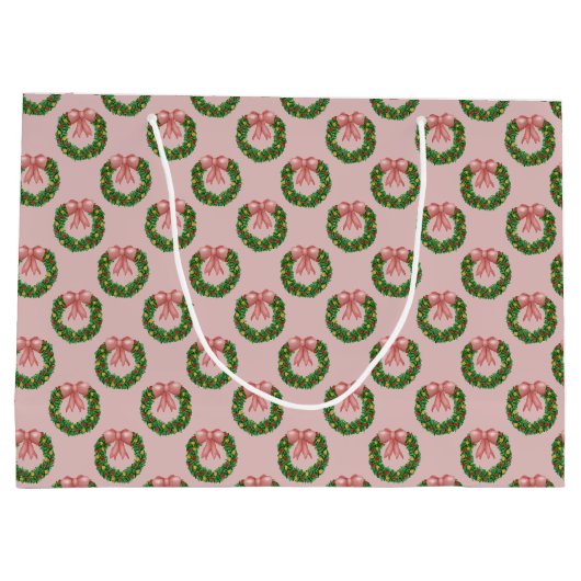 Pink Bow Holiday Wreath Groot Cadeauzakje (Achterkant)