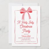 Pink Bow Holly Holiday Party Festive Kaart (Voorkant)