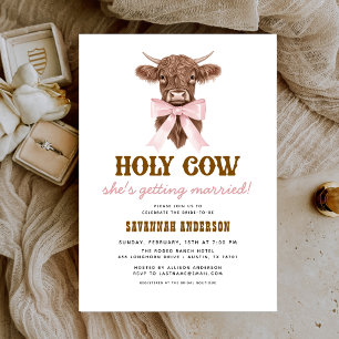 Pink Bow Holy Koe Western Cowgirl Vrijgezellenfees Kaart