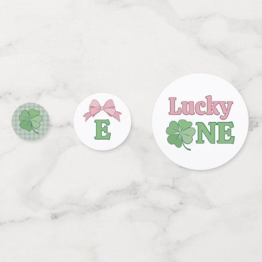 Pink Bow Horseshoe Clover Lucky One Birthday Confetti (Voorkanten)