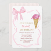 Pink Bow Ice Cream Gestreepte Verjaardag Kaart (Voorkant / Achterkant)