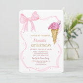 Pink Bow Ice Cream Gestreepte Verjaardag Kaart (Staand voorkant)