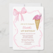 Pink Bow Ice Cream Gestreepte Verjaardag Kaart (Voorkant)